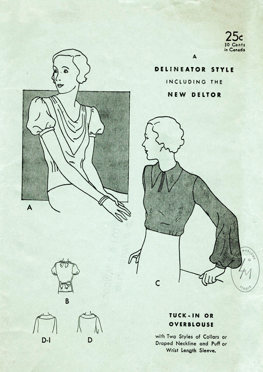 butterick 4565 1930s 1933 blouse in 4 styles vintage sewing pattern reproduction