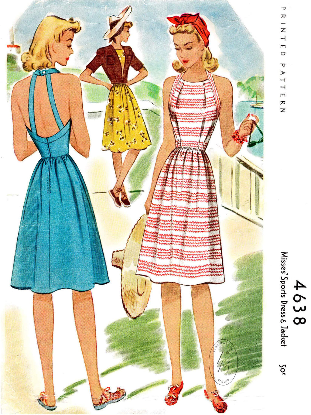 1940s McCall 4638 halter dress summer beachwear vintage sewing pattern repro