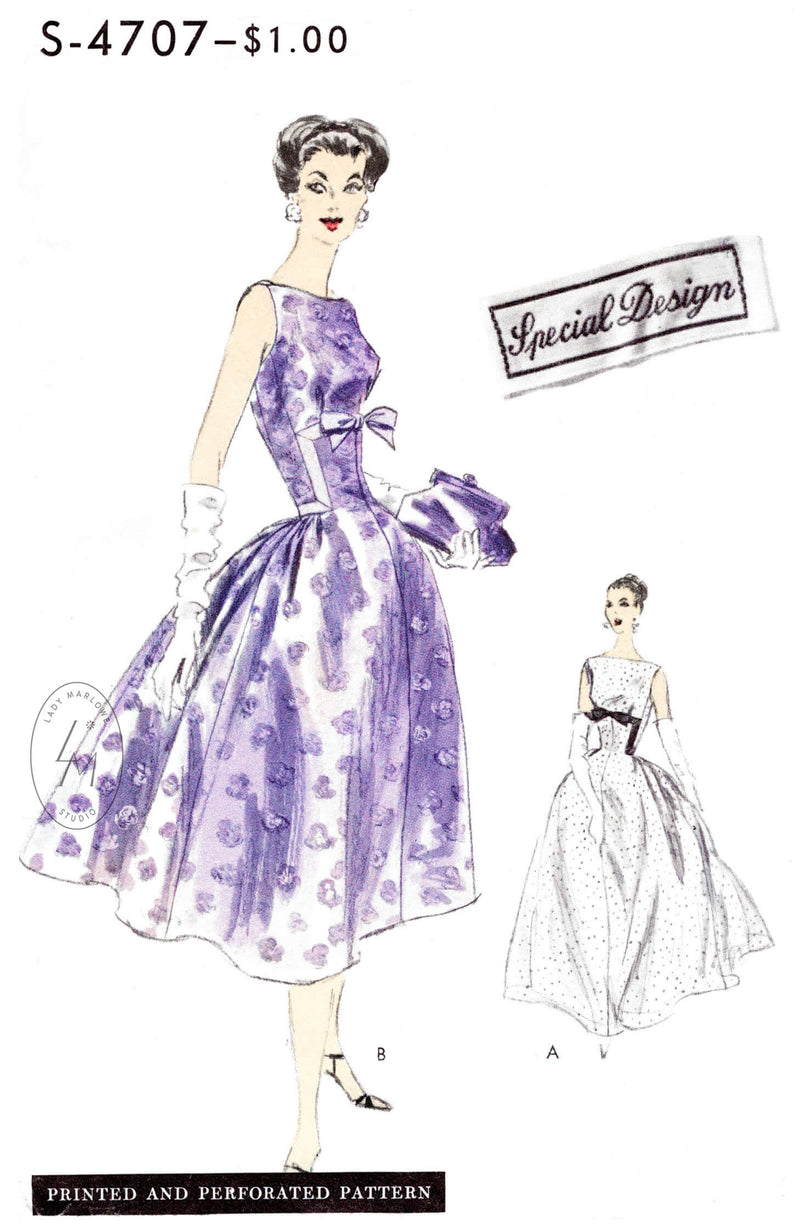 1950s ball gown or cocktail dress vintage sewing pattern reproduction Vogue Special Design S-4707