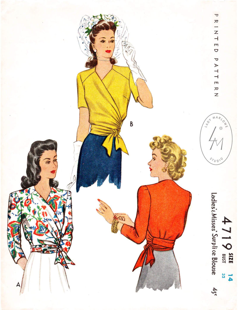 McCall 4719 1940s wrap blouse vintage sewing pattern 1940 tops