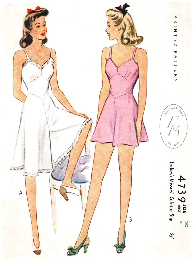 McCall 4739 1940s romper wide leg vintage lingerie sewing pattern 1940 40s