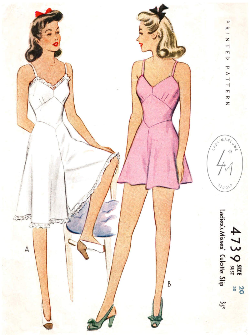 McCall 4739 1940s romper wide leg vintage lingerie sewing pattern 1940 40s