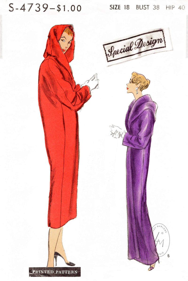 Vogue Special Design S-4739 1950s vintage sewing pattern repro cocoon coat 