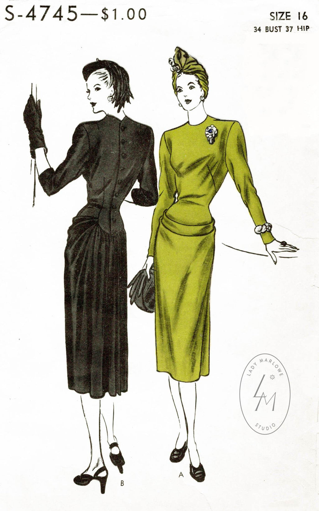 Vogue S-4745 1940s dress vintage sewing pattern reproduction
