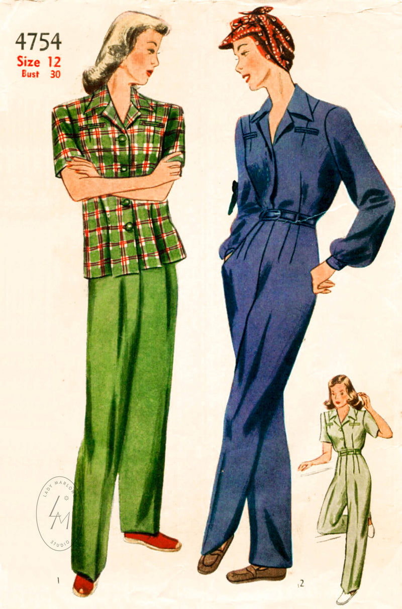 Simplicity 4754 1940s rosie riveter workwear sewing pattern