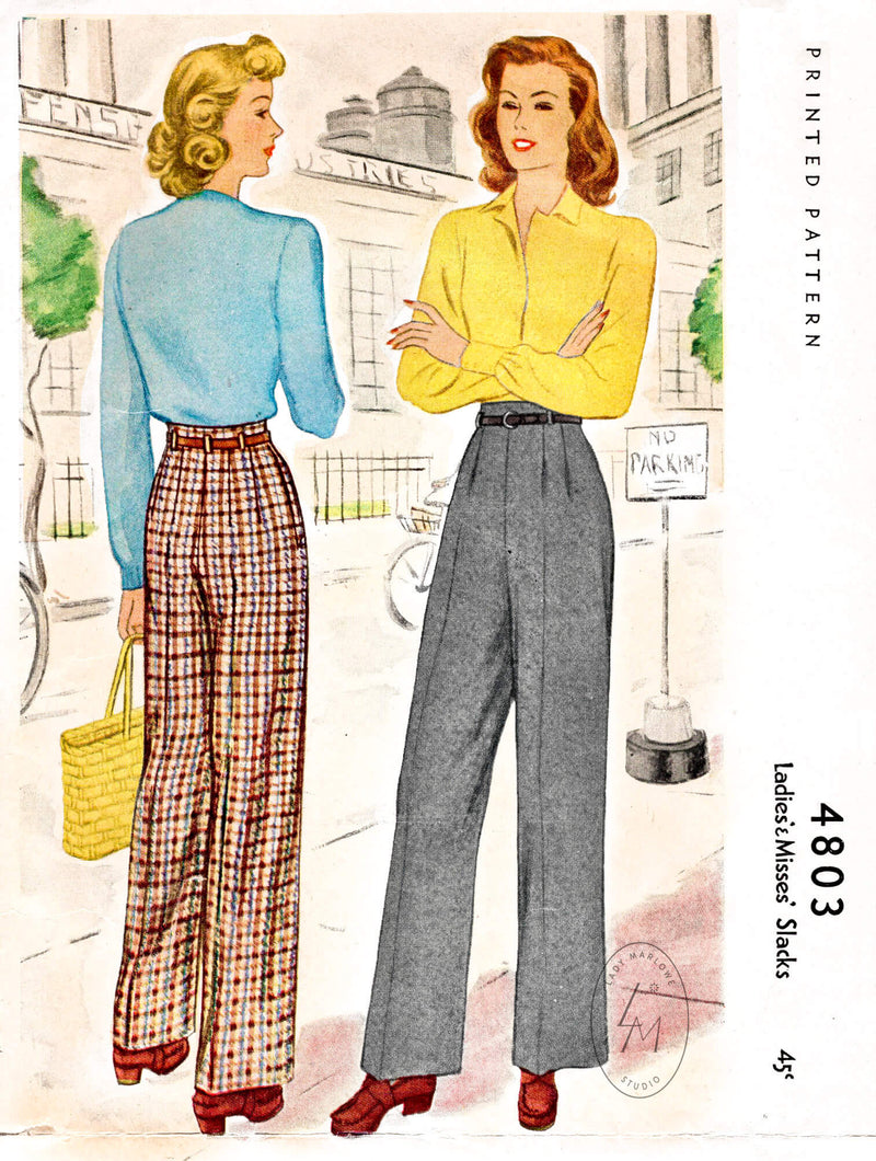 1940s WW2 Vintage Sewing Pattern W28 WOMENS PANTS TROUSERS (W1135