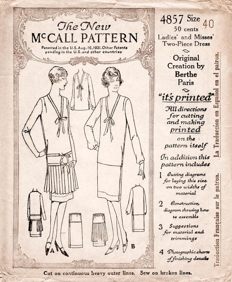 1920s 20s McCall 4857 nautical style tie collar pleat skirt flapper era dress vintage sewing pattern reproduction