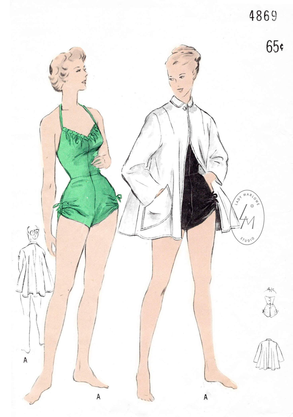 Butterick 4869 1950s beachwear swimsuit trapeze coat vintage sewing pattern reproduction