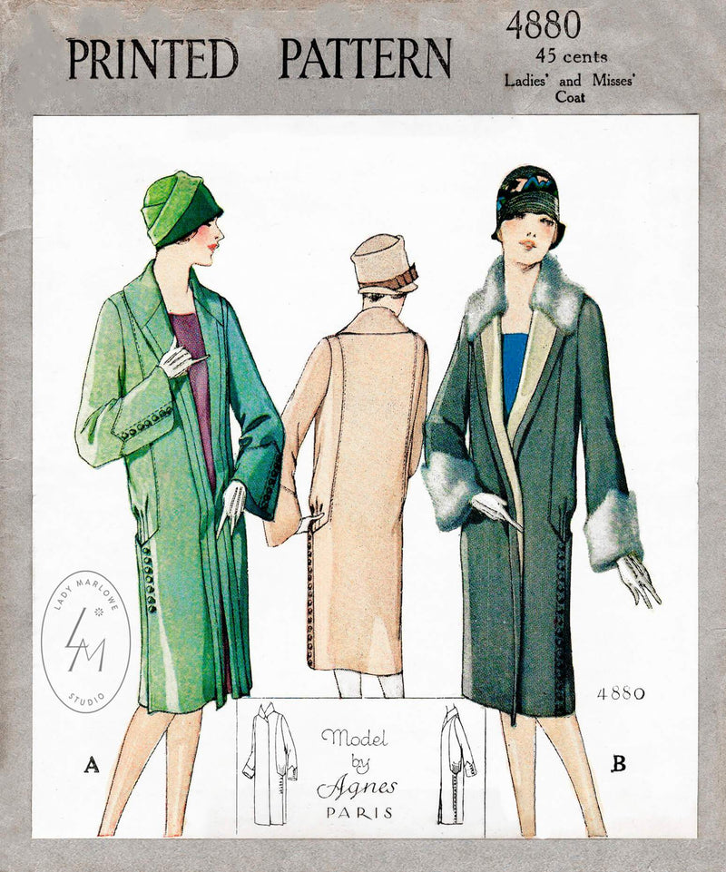 McCall 4880 1920s fur trim coat wide cuffs vintage sewing pattern reproduction Agnês of Paris