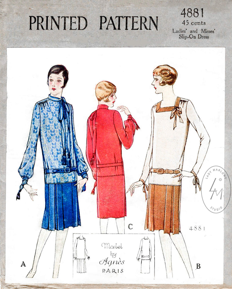 1920s 1927 flapper dress vintage sewing pattern McCall 4881