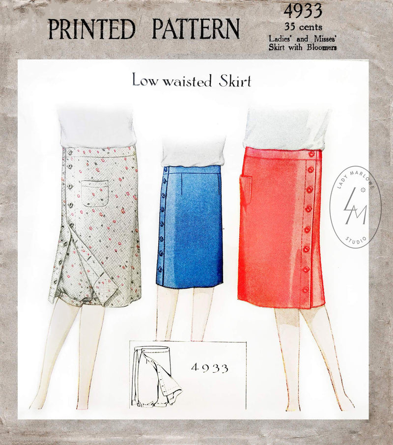 1920s 1927 McCall 4933 flapper skirt and under shorts or bloomers vintage sewing pattern reproduction