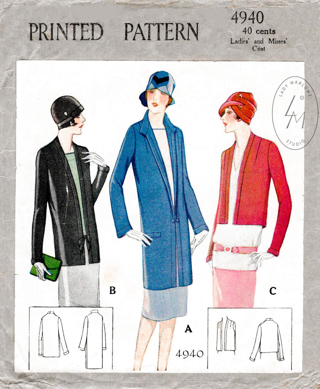 McCall 4940 1920s 1927 flapper coat jacket or bolero outerwear vintage sewing pattern reproduction