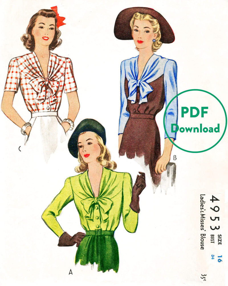 1940s McCall 4953 vintage sewing pattern women's blouse