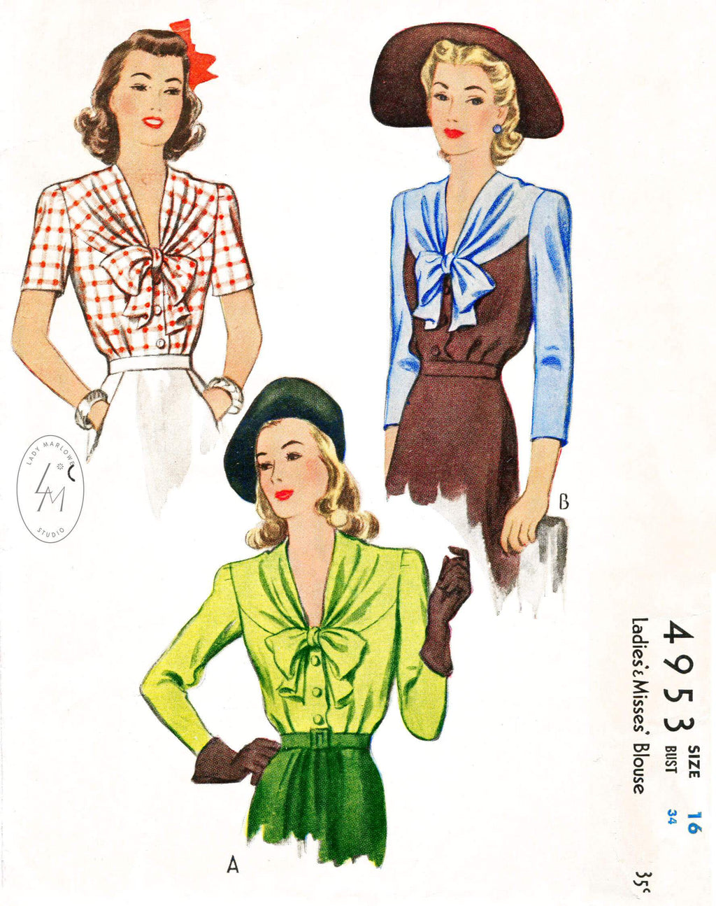 McCall 4953 1940s blouse vintage sewing pattern