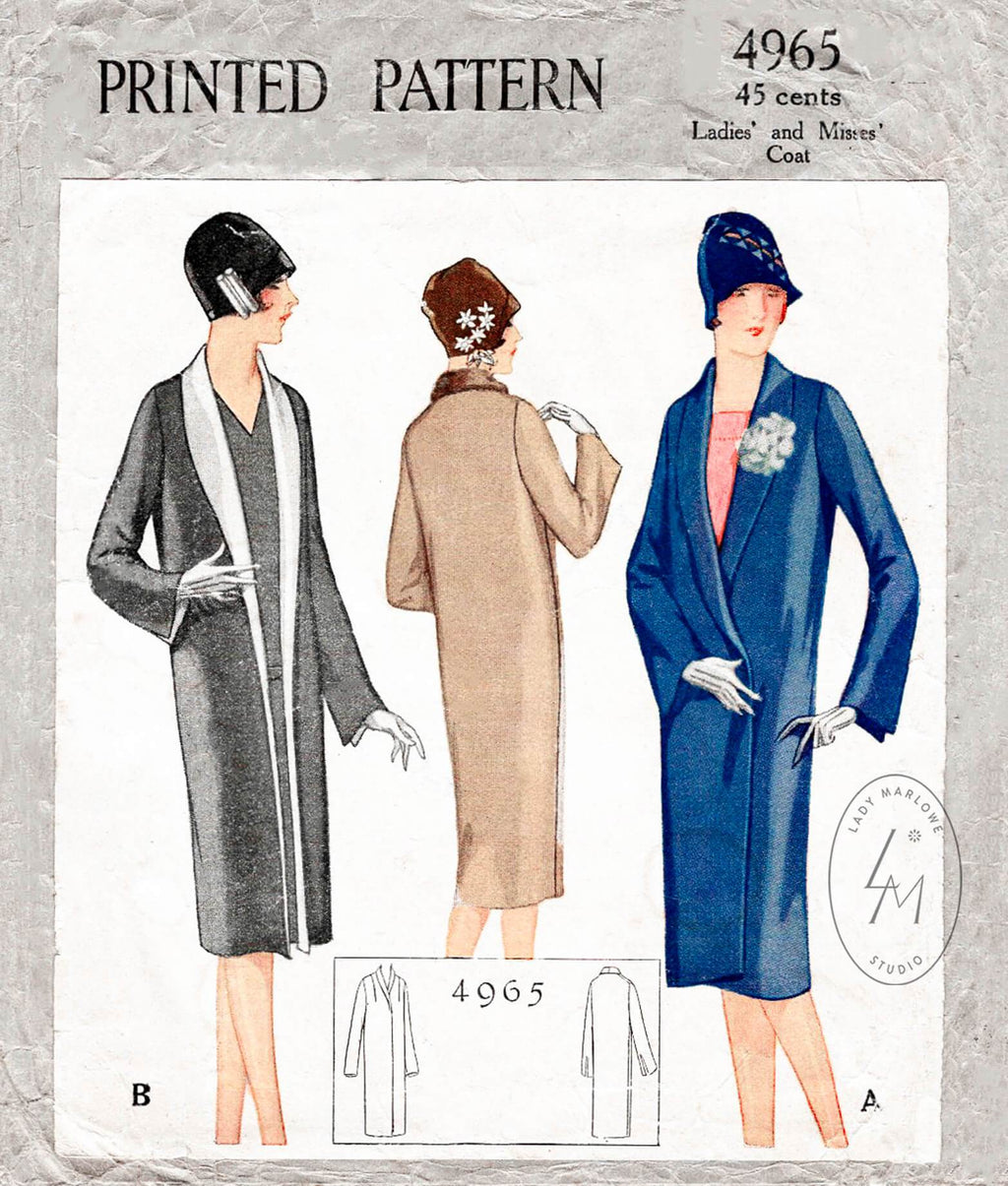McCall 4965 1920s 1927 coat shawl collar vintage sewing pattern reproduction