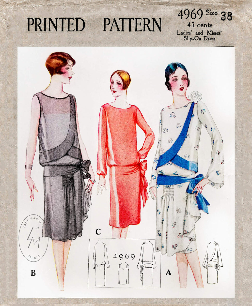 1920s flapper party dress vintage sewing pattern McCall 4969