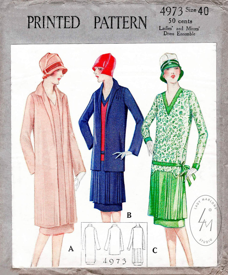 McCall 4973 1920s flapper coat & dress sewing pattern vintage reproduction