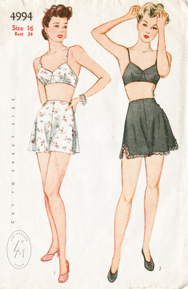 simplicity 4994 1940s vintage bra shorts lingerie sewing pattern