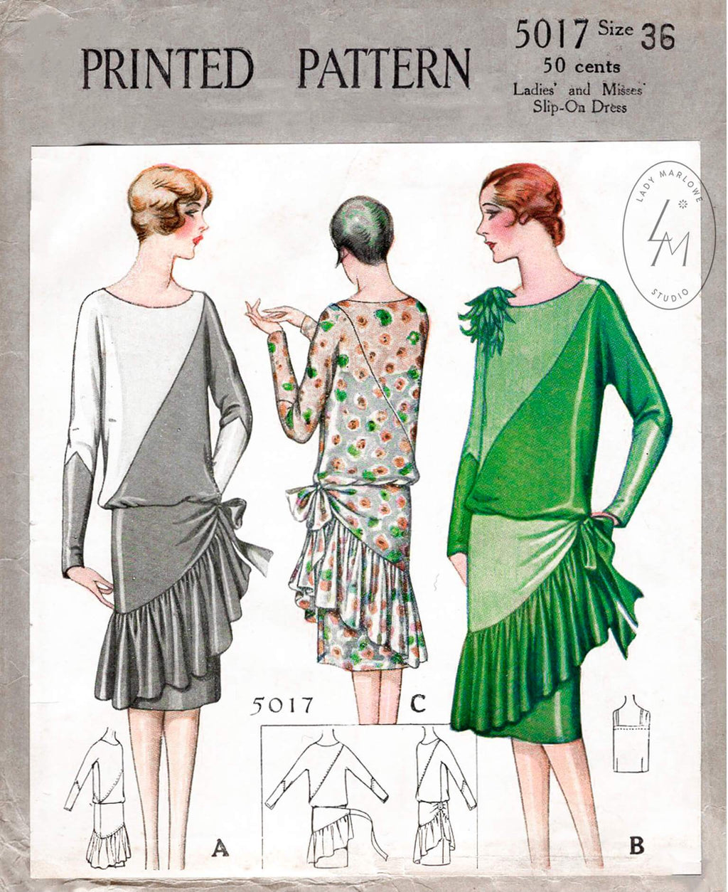 McCall 5017 1920s 1927 flapper dress ruffle skirt vintage sewing pattern reproduction