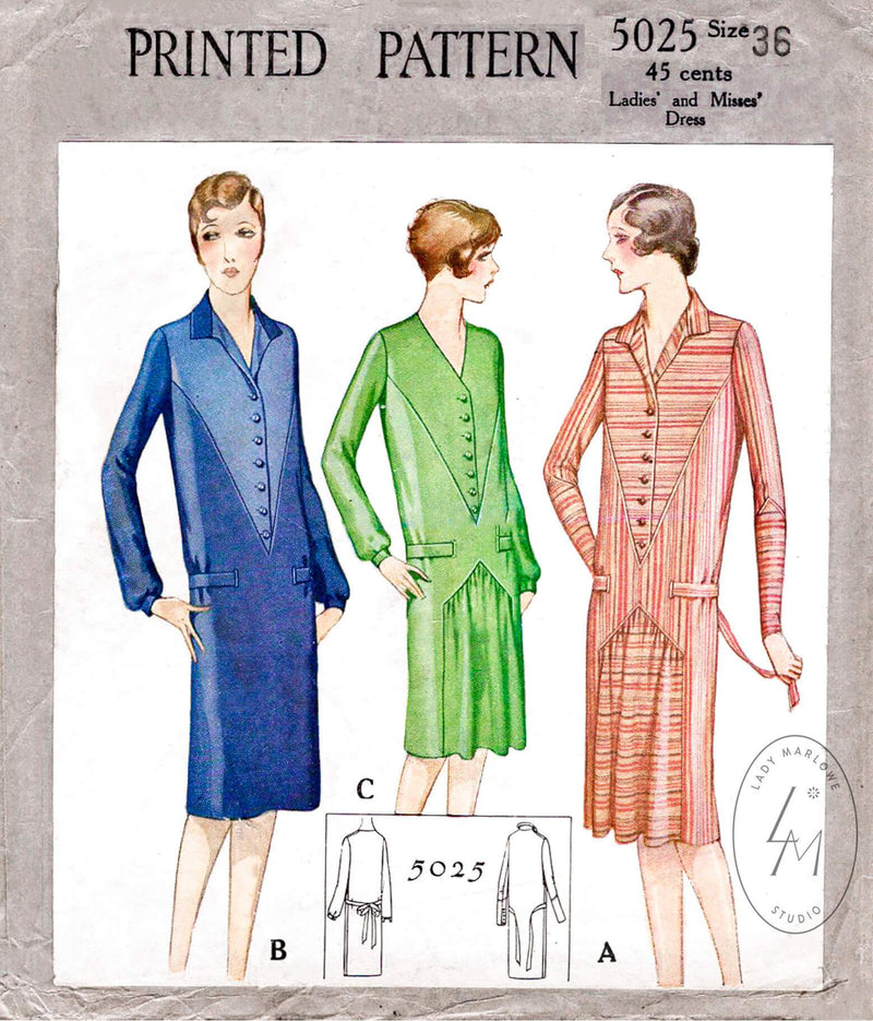 McCall 5025 1920s 1927 slip on dress vintage sewing pattern reproduction