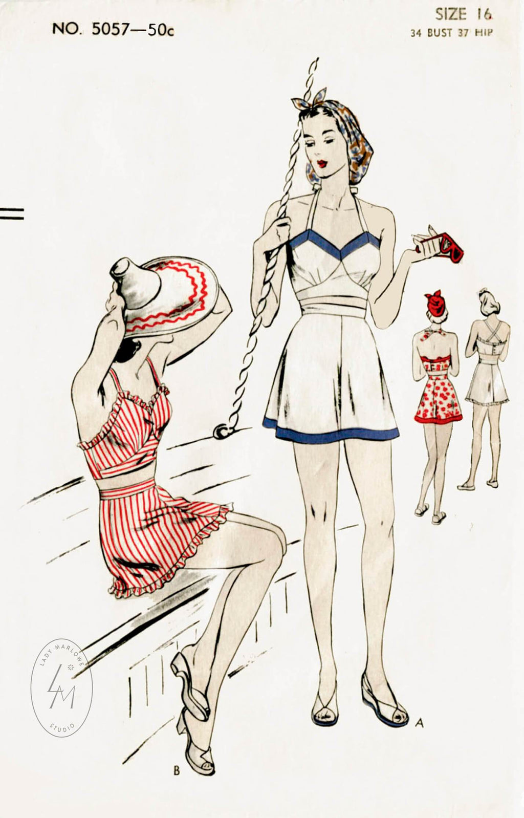 Vogue 5057 1940s high waist bathing suit vintage sewing pattern
