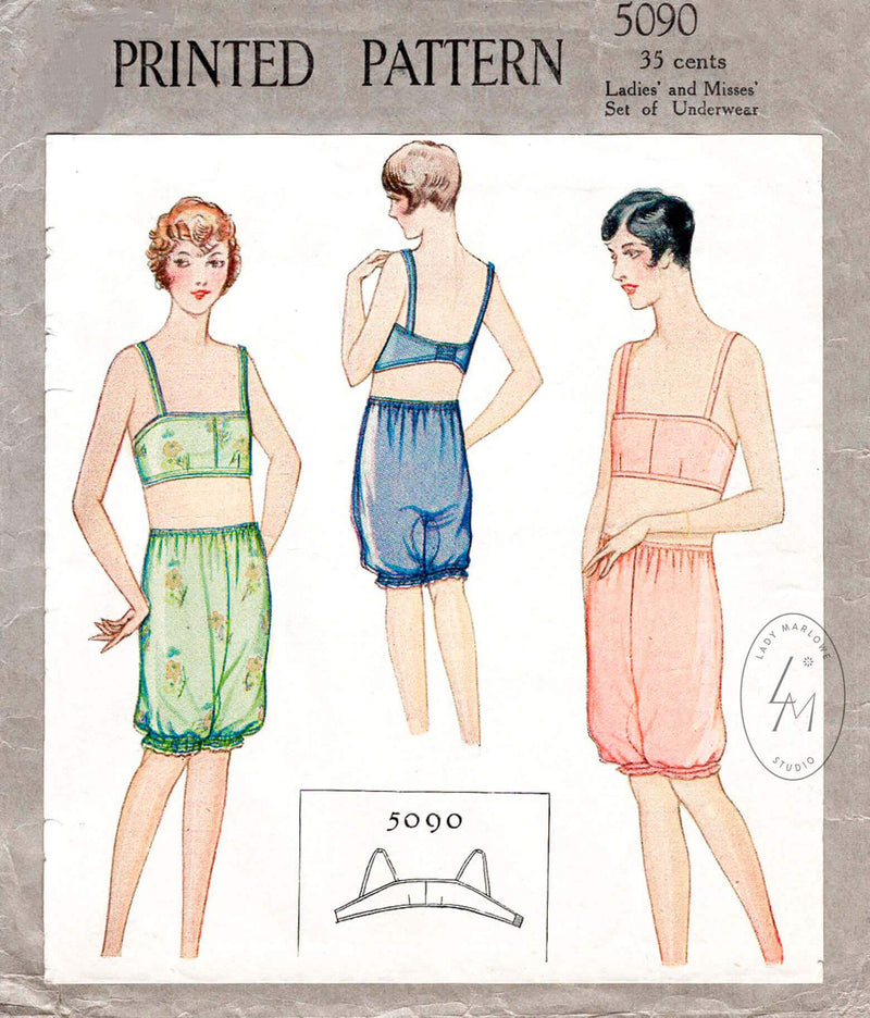 Vintage Sewing Pattern Lingerie Set MultiSize 1930s Bra and Tap Panties 32- 50 Inch Bust #2023 