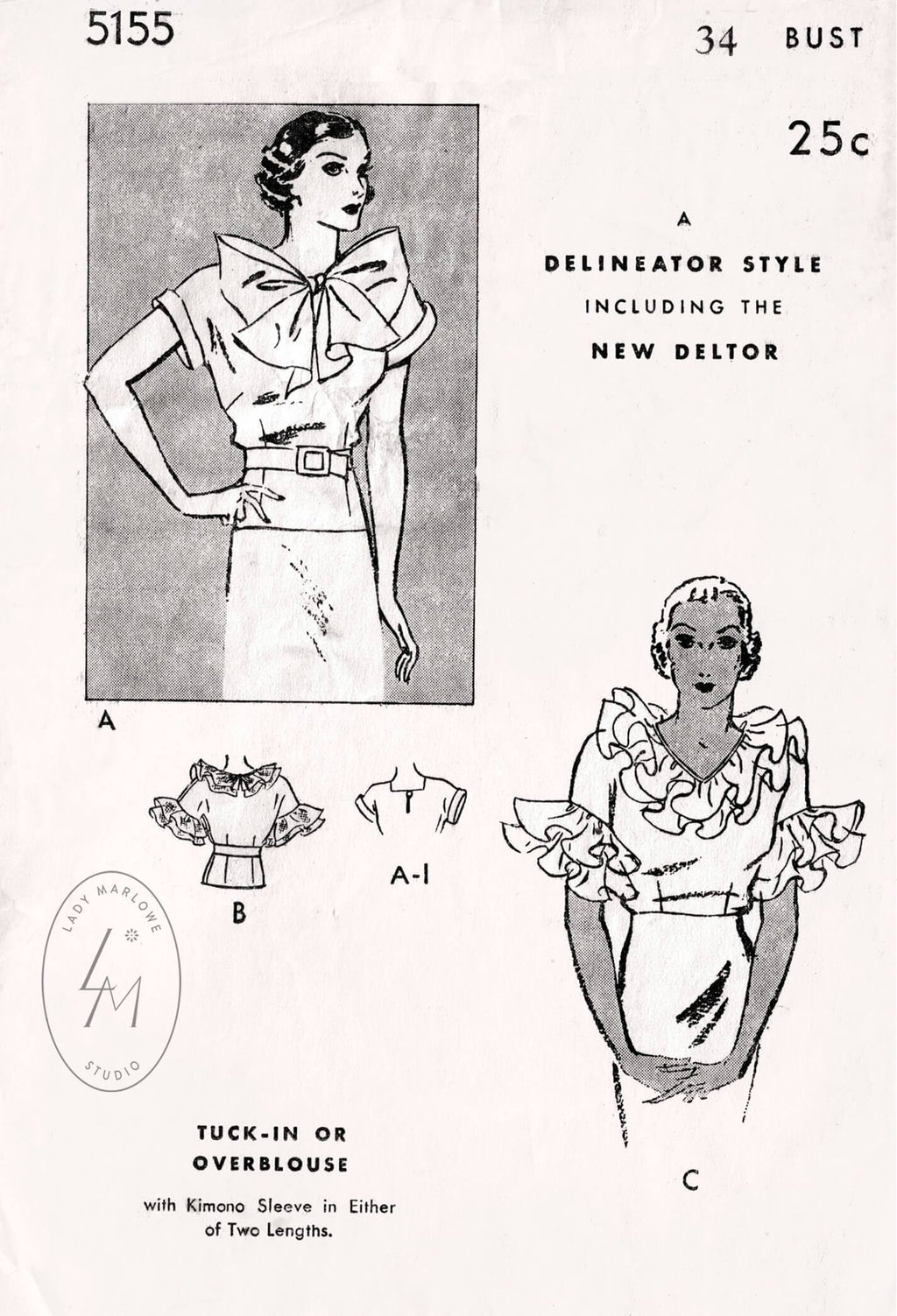 Butterick 5155 1930s ruffle blouse vintage sewing pattern 