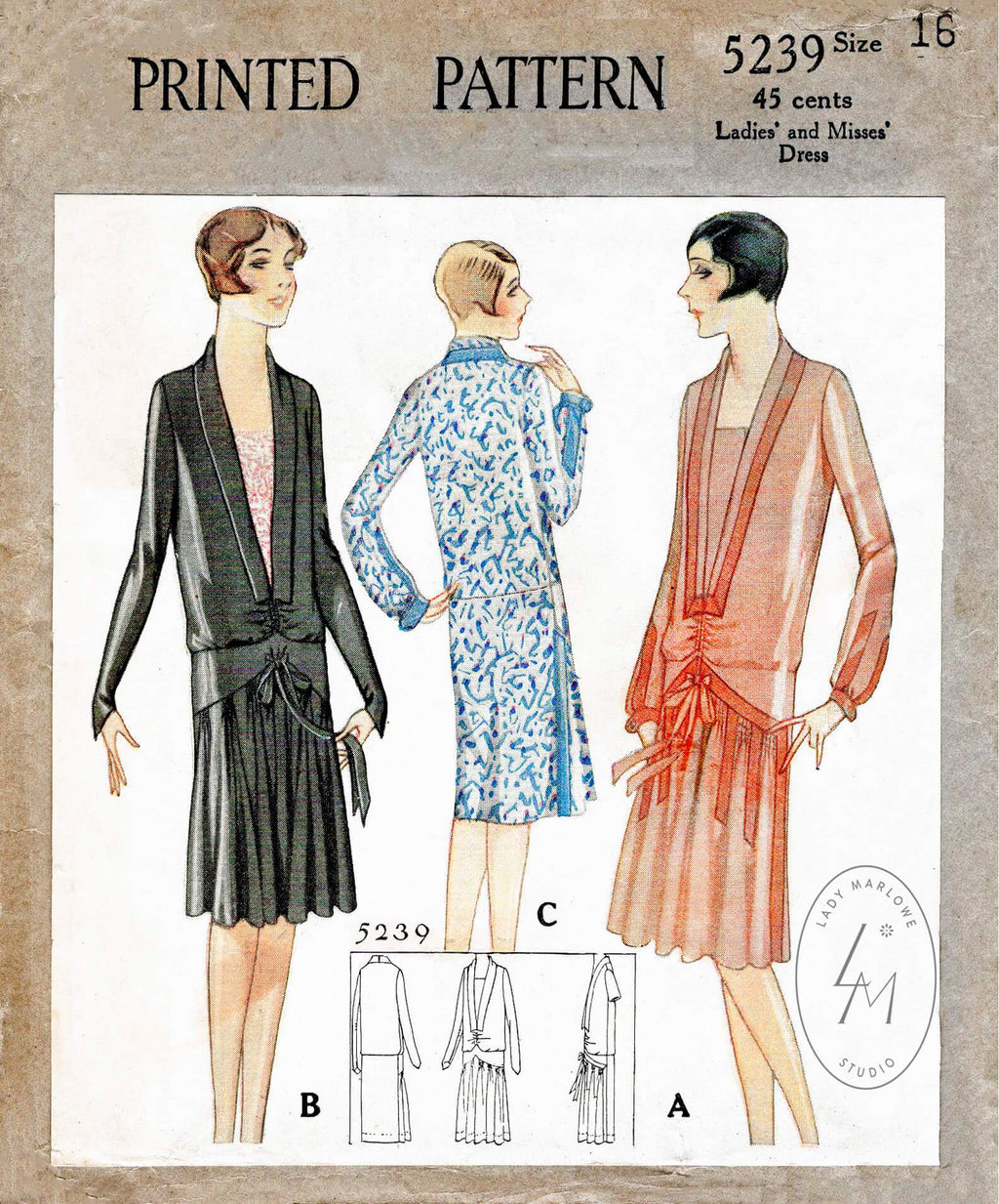 McCall 5239 1920s 1928 drop waist dress vintage sewing pattern repro 