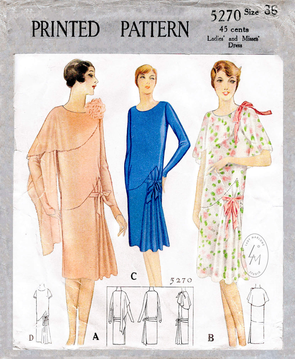 McCall 5270 1920s vintage sewing pattern flapper dress draped collar