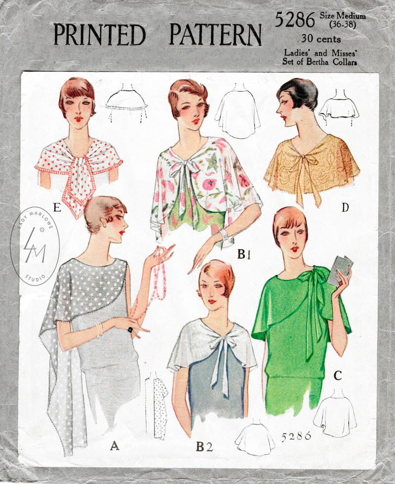 1920s 1928 McCall 5286 set of accessories shawl capelet collars vintage sewing pattern reproduction