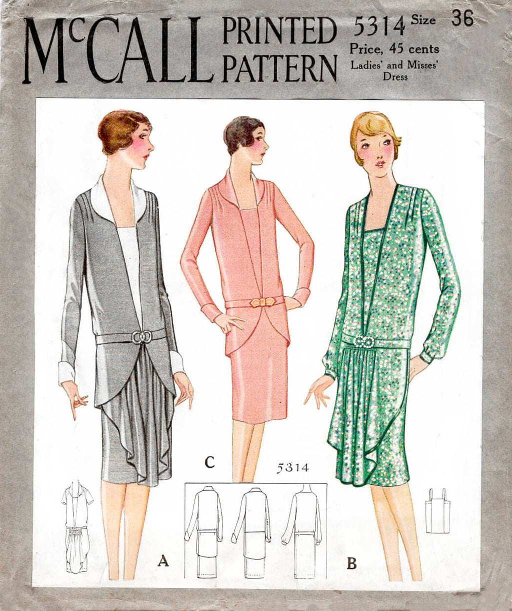 McCall 5314 1920s 1930s drop waist dress deep v neckline camisole layer vintage sewing pattern reproduction