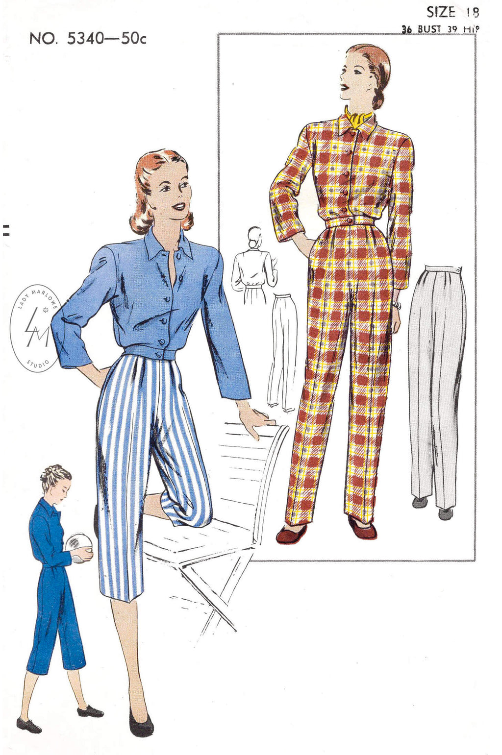 1940s sewing pattern pedal pusher capri pants and shirt – Lady Marlowe
