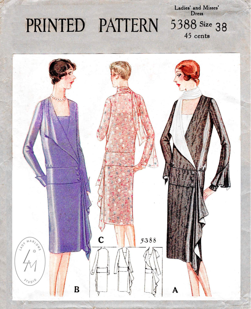 McCall 5388 1920s 1928 wrap dress vintage sewing pattern reproduction