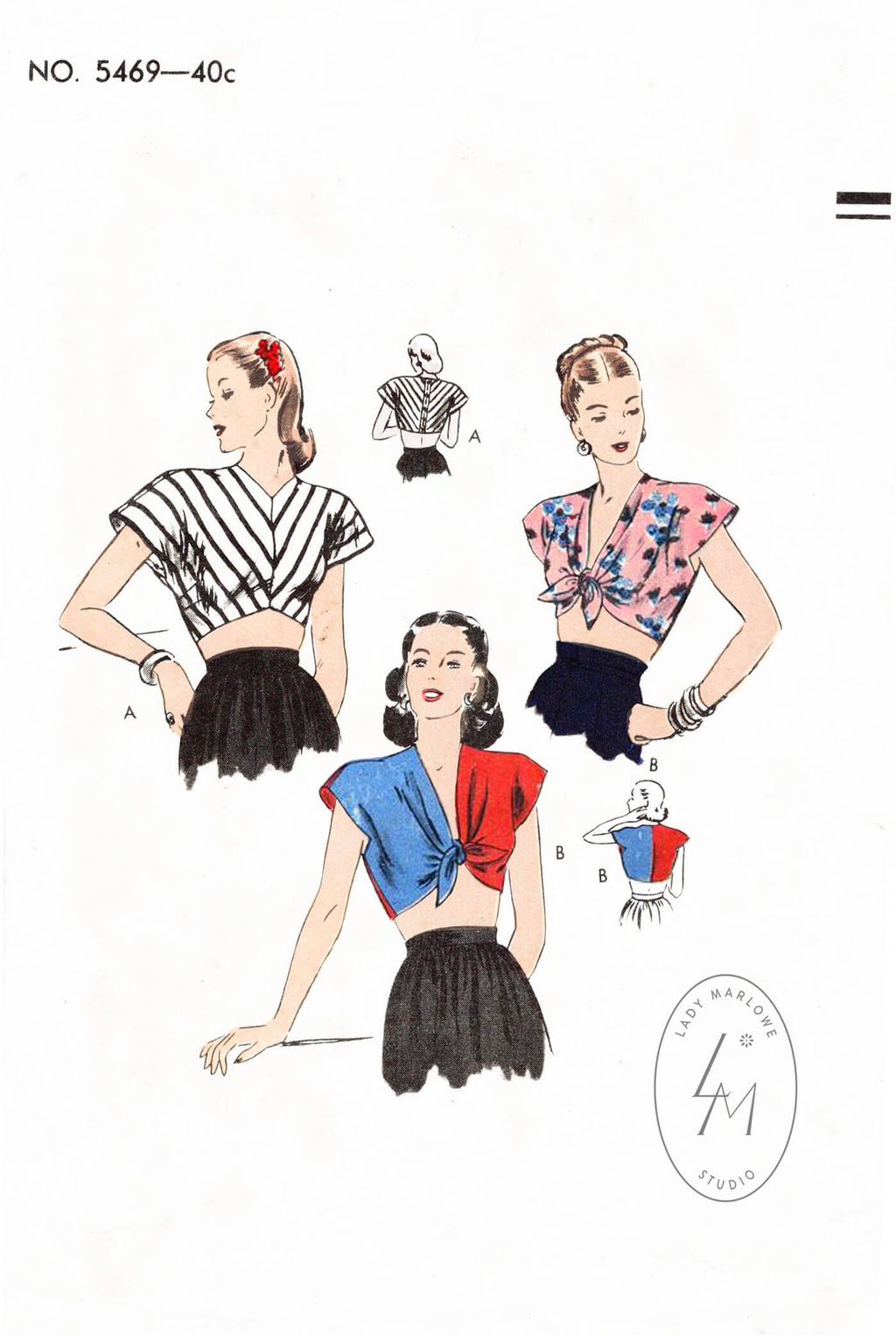 Vogue 5469 1940s crop top beachwear vintage sewing pattern 1940