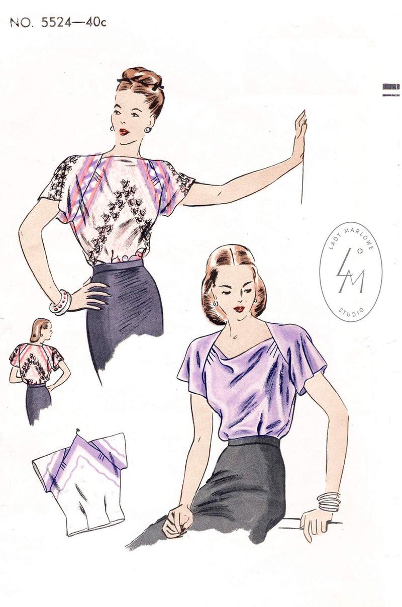 Vogue 5524 1940s blouse flutter sleeves evening cocktail occasion vintage sewing pattern reproduction