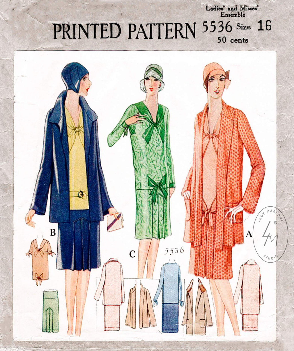 1920s 1928 McCall 5536 box jacket & dress ensemble vintage sewing pattern reproduction