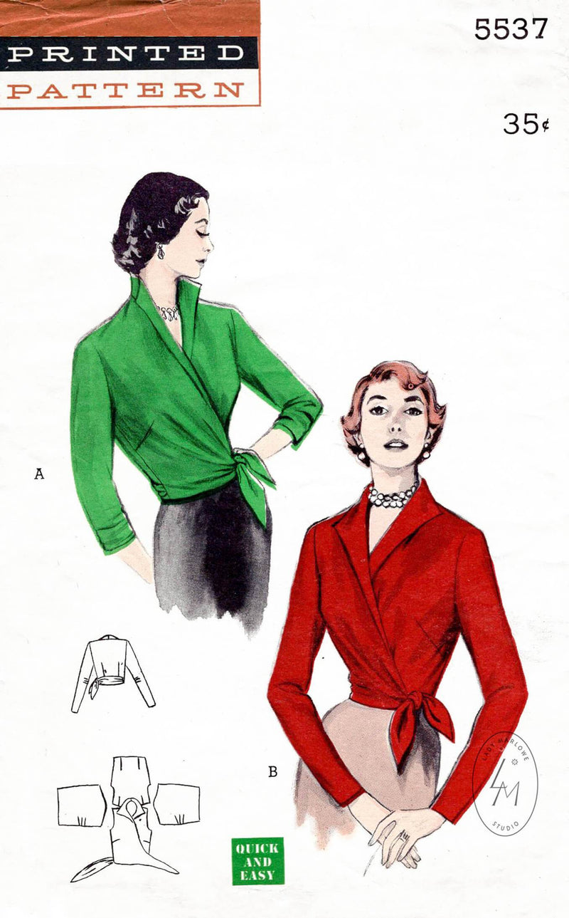 1950s Butterick 5537 wrap blouse vintage sewing pattern repro