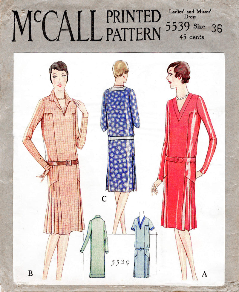 McCall 5539 1920s 1929 slip on dress knife pleat skirt vintage sewing pattern reproduction