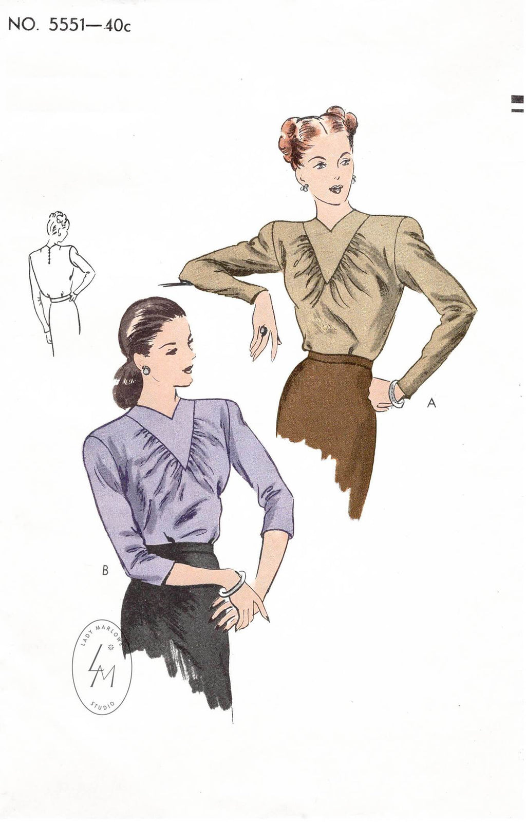 1940s Vogue 5551 film noir blouse in 2 styles vintage sewing pattern repro
