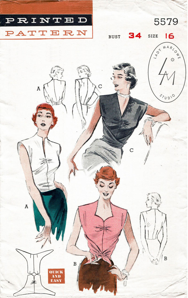 Butterick 5579 1950s blouse sewing pattern 1950 wrap top
