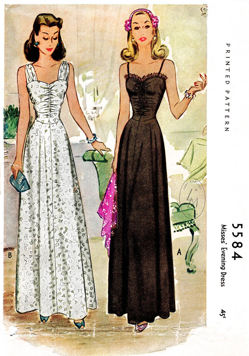 1940s evening gown dance dress vintage sewing pattern McCall 5584 