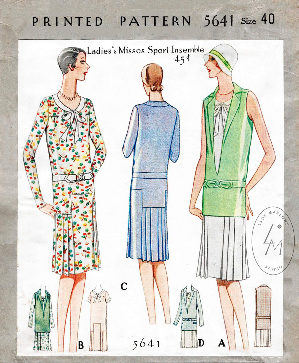 McCall 5641 1920s 1929 sportswear ensemble jacket vest and dress flapper style vintage sewing pattern reproduction