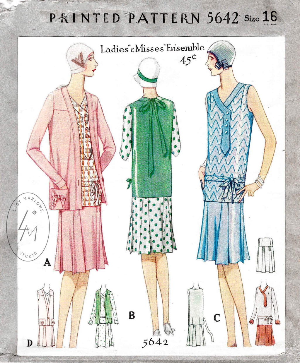 1928 1920s flapper dress and jacket ensemble McCall 5642 vintage sports dress sewing pattern reproduction