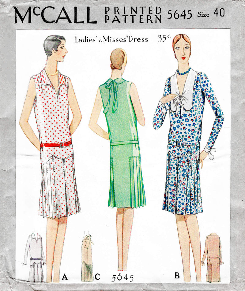 McCall 5645 1920s 1928 casual picnic day dress drop waist style vintage sewing pattern reproduction