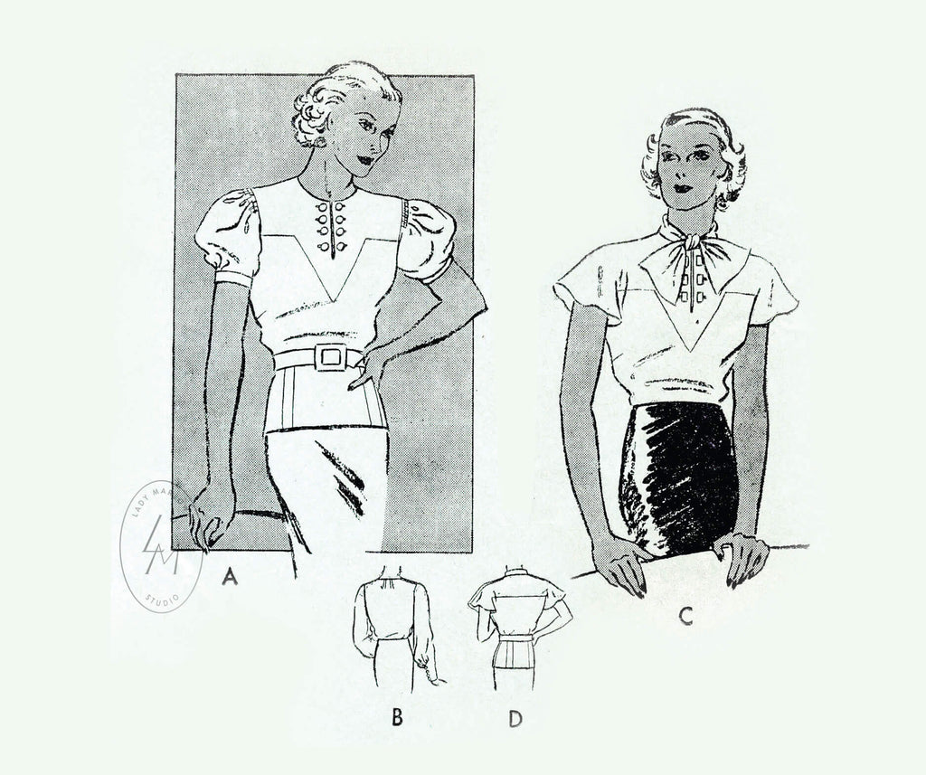 1930s set of blouses in 4 styles vintage sewing pattern reproduction Butterick 5669