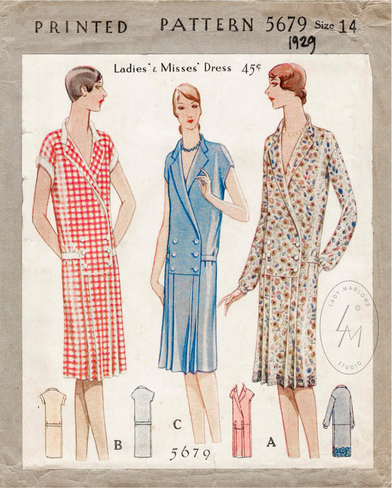 McCall 5679 1929 dress sewing pattern 1920s 1930s 