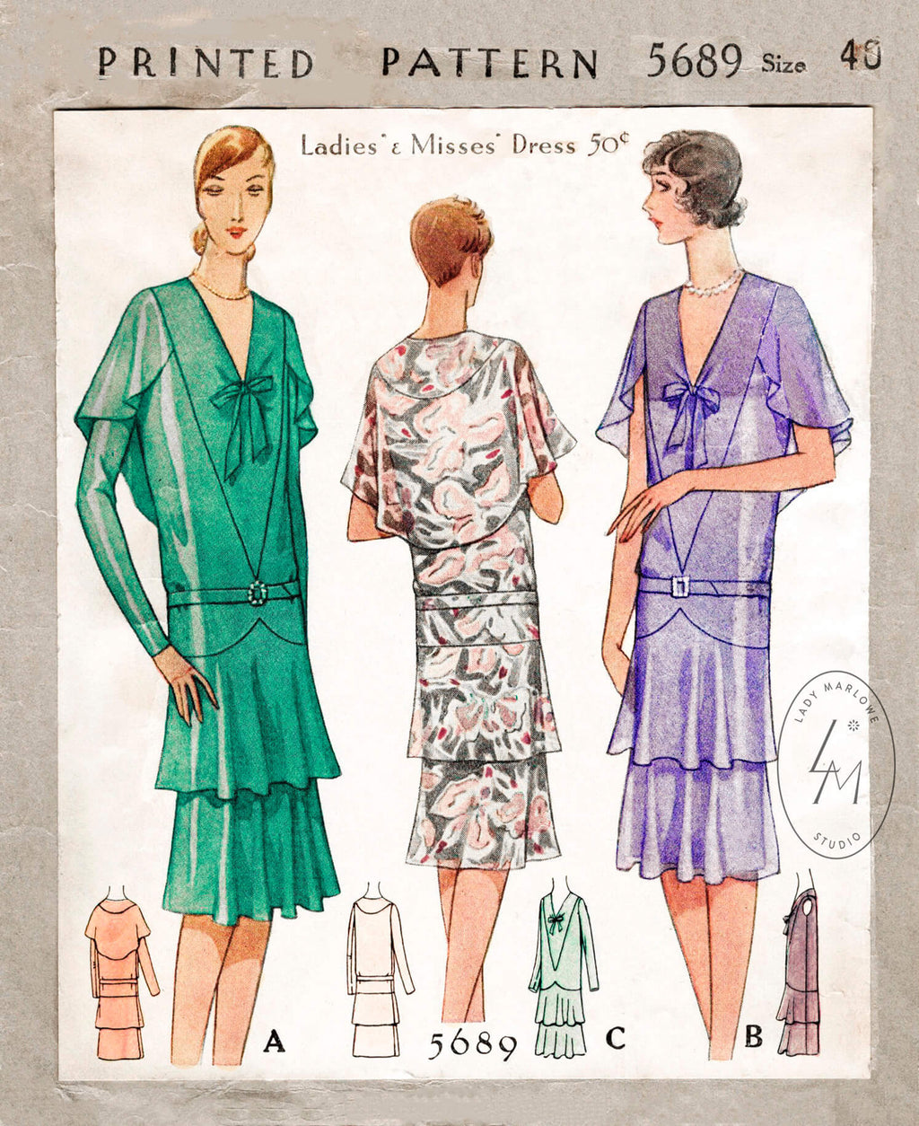 McCall 5689 vintage sewing pattern 1920s 20s reproduction flapper day or evening dress
