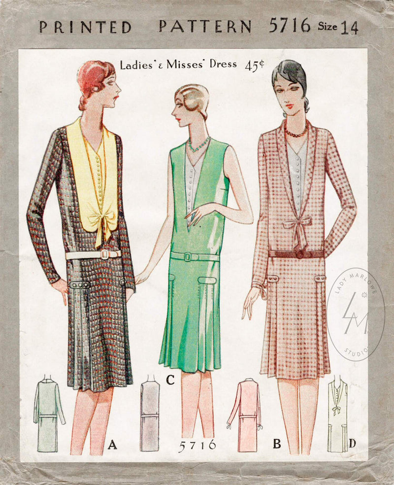 McCall 5716 1930s dress sewing pattern 1930 1920s flapper dress