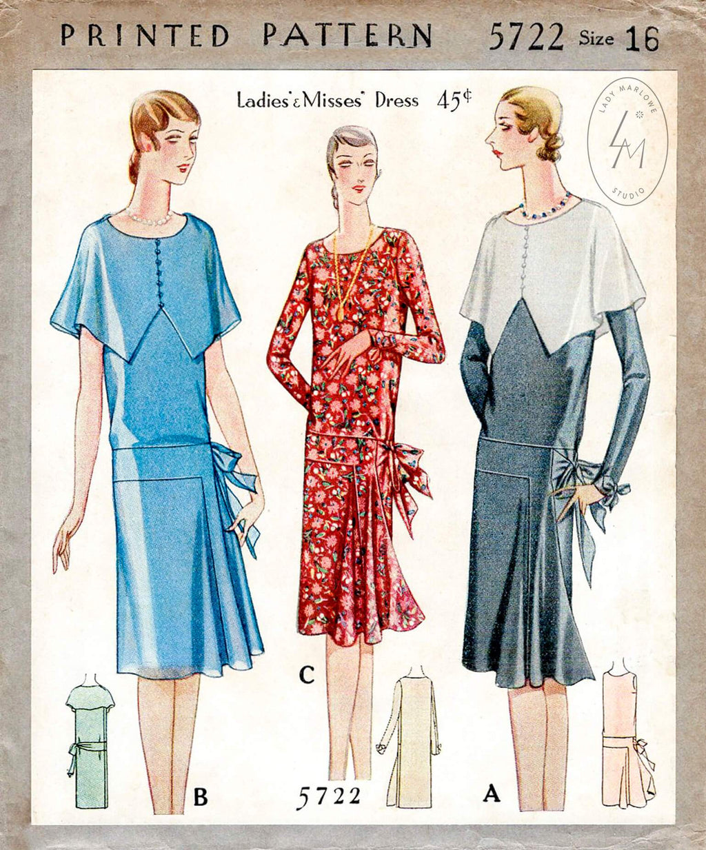 McCall 5722 1920s party dress flapper style sewing pattern reproduction