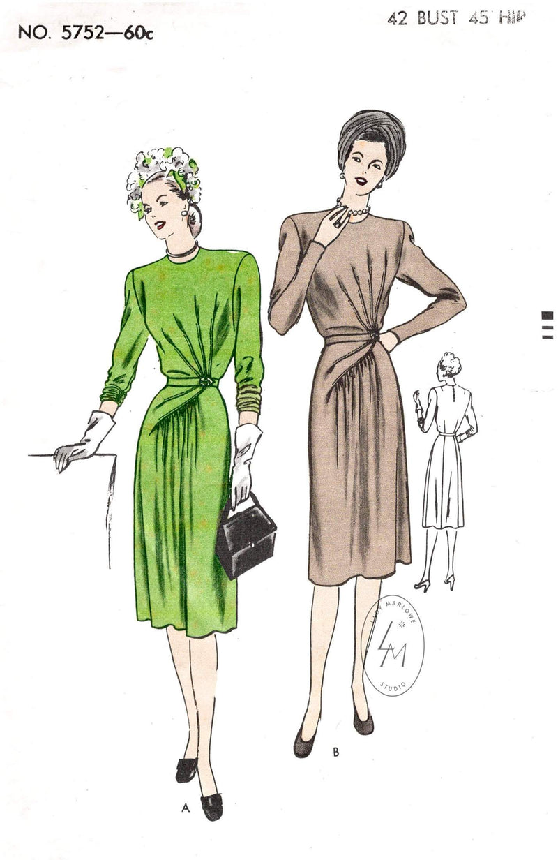 Vogue 5752 1940s day dress vintage sewing pattern sunburst dart detail reproduction
